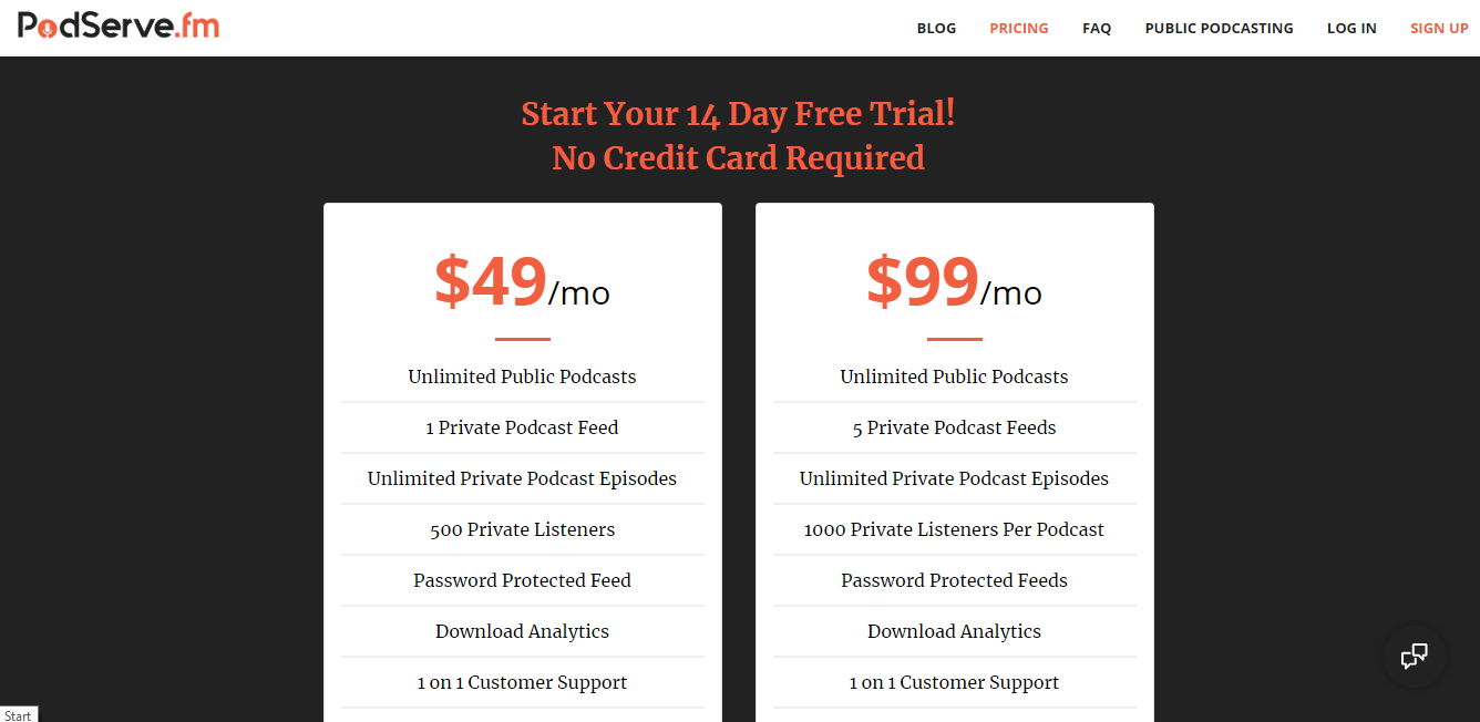 podserve.fm private podcasting pricing